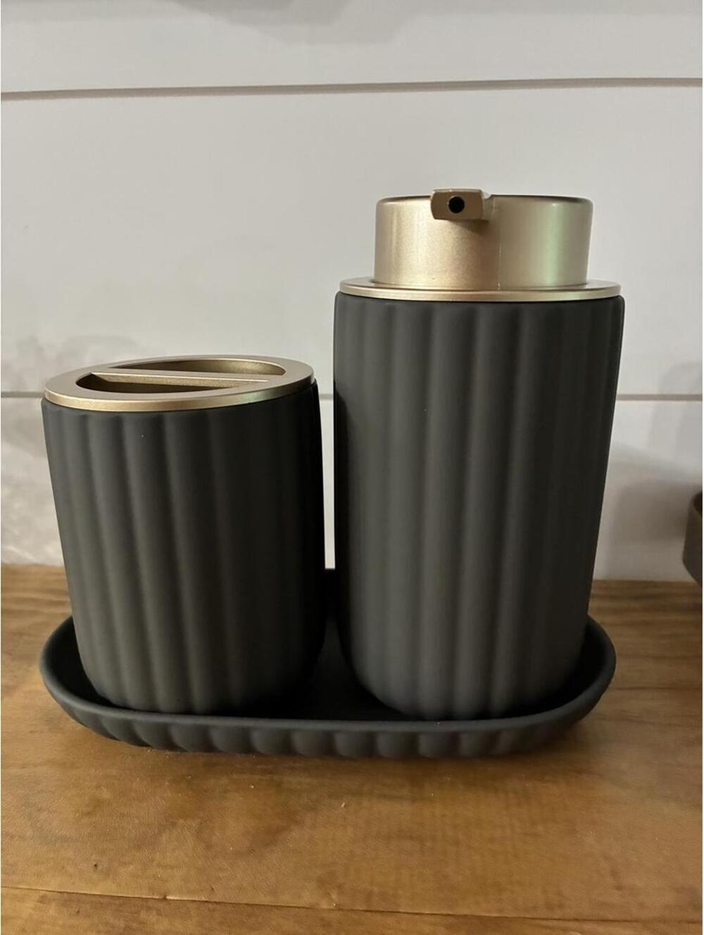 3-Piece Bathroom Accessory Set - Soap Dispenser, Toothbrush Holder, and Tray in